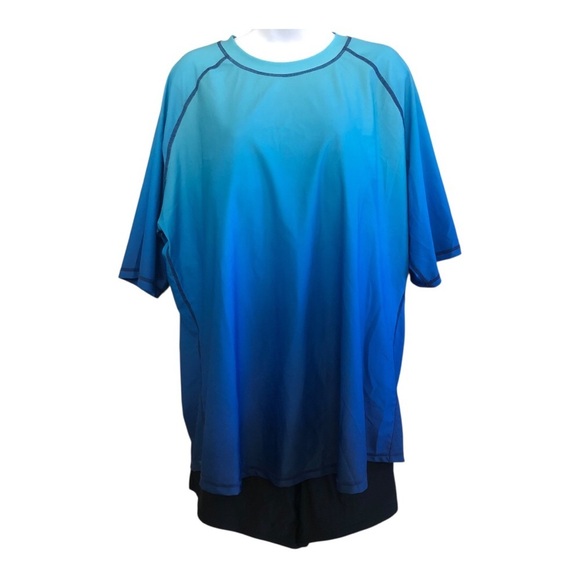 Joybik Blue Gradient Rashguard UPF50 With Black Swim Shorts Set Plus Size 3X/4X - Picture 2 of 16
